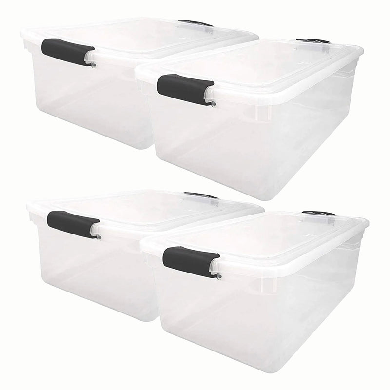 Homz 64 Qt Clear Storage Organizing Container Bin with Latching Lids (4 Pack)