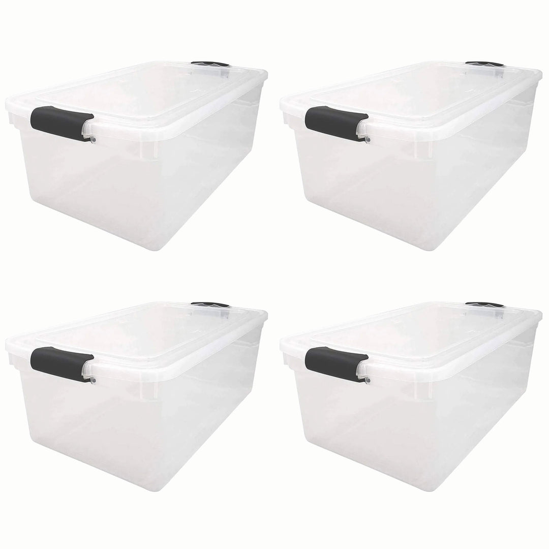 Homz 66 Qt Clear Storage Organizing Container Bin with Latching Lids (4 Pack)