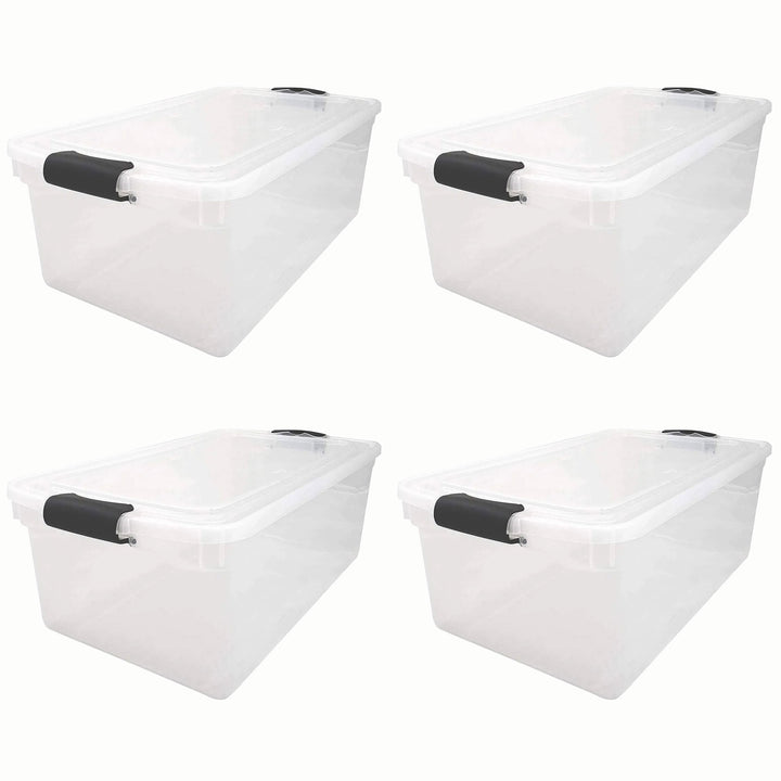 Homz 66 Qt Clear Storage Organizing Container Bin with Latching Lids (4 Pack)