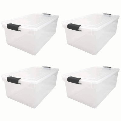 Homz 66 Qt Clear Storage Organizing Container Bin with Latching Lids (4 Pack)