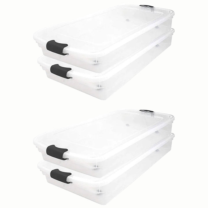 HOMZ 60 Qt Latching Lid & Easy Grip Underbed Storage Container, Clear (4 Pack)