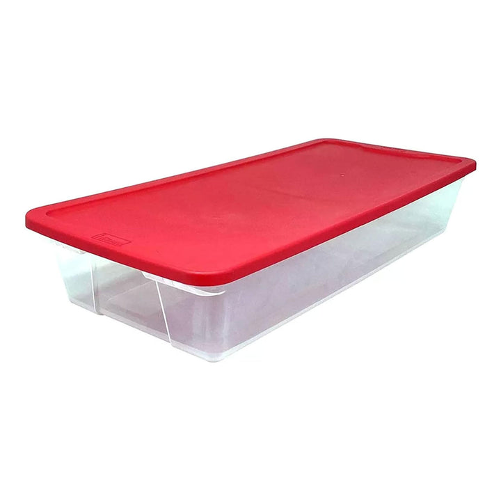 Homz 41Qt Clear Plastic Storage Container w/Red Snap Lock Lid (4pk) (Open Box)