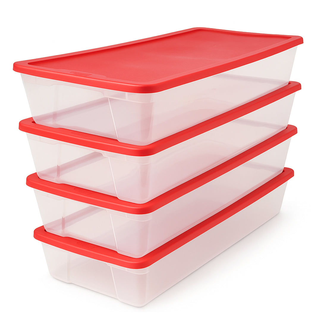 Homz 41Qt Clear Plastic Storage Container w/Red Snap Lock Lid (4pk) (Open Box)