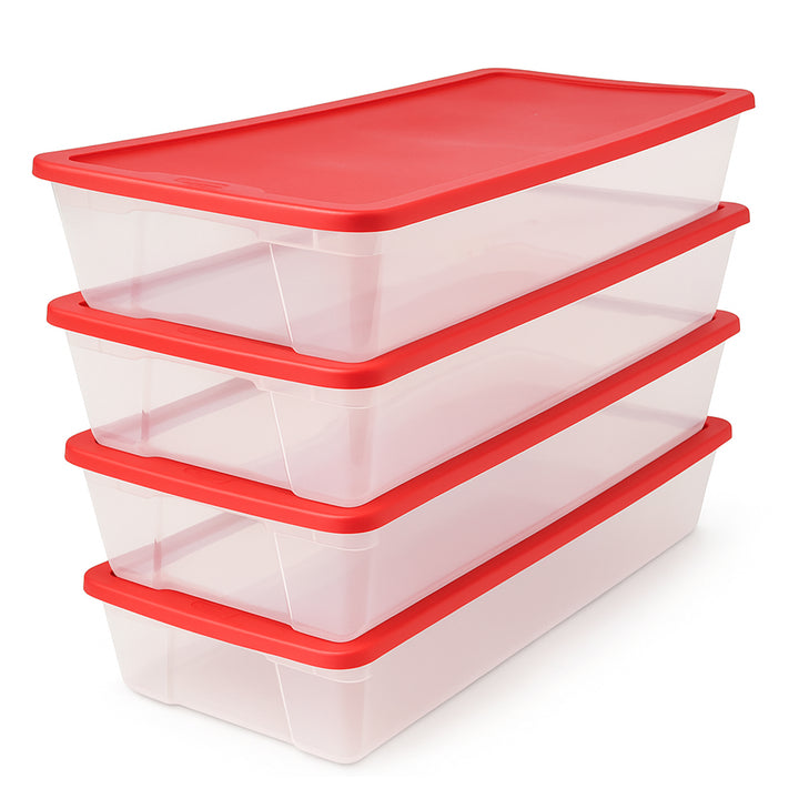 Homz 41Qt Clear Plastic Storage Container w/Red Snap Lock Lid (4pk) (Open Box)