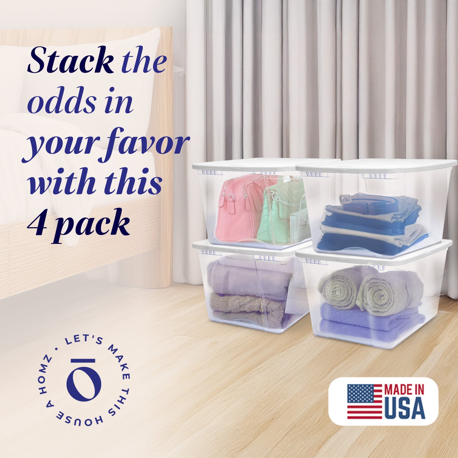 Homz 56qt Snaplock Clear Plastic Storage Container Bin with Secure Lid (4 Pack) - VMInnovations