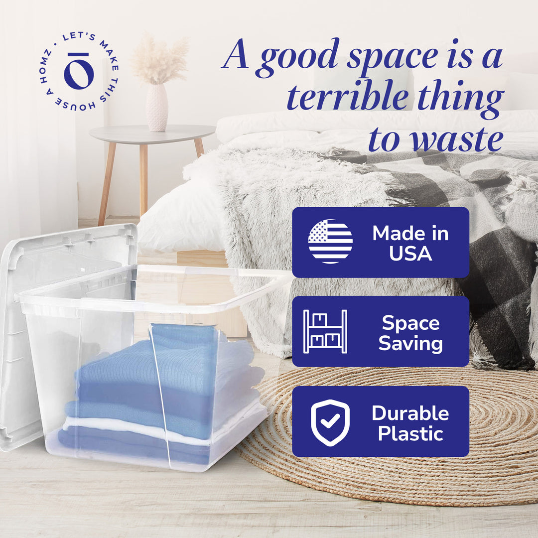 Homz 56qt Snaplock Clear Plastic Storage Container Bin with Secure Lid (4 Pack) - VMInnovations