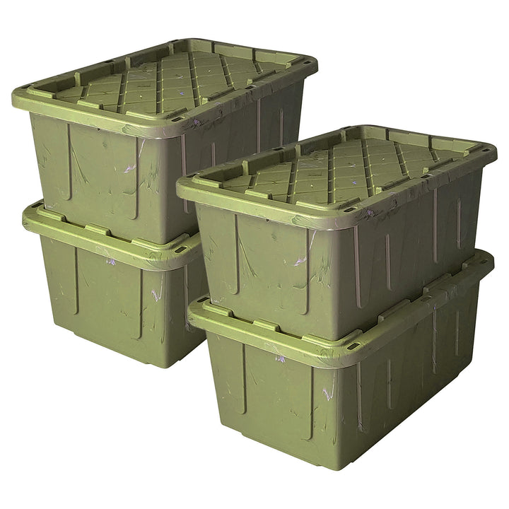 HOMZ Durabilt 27 Gallon Heavy Duty Storage Tote with Lid, Green Camo (4 Pack)