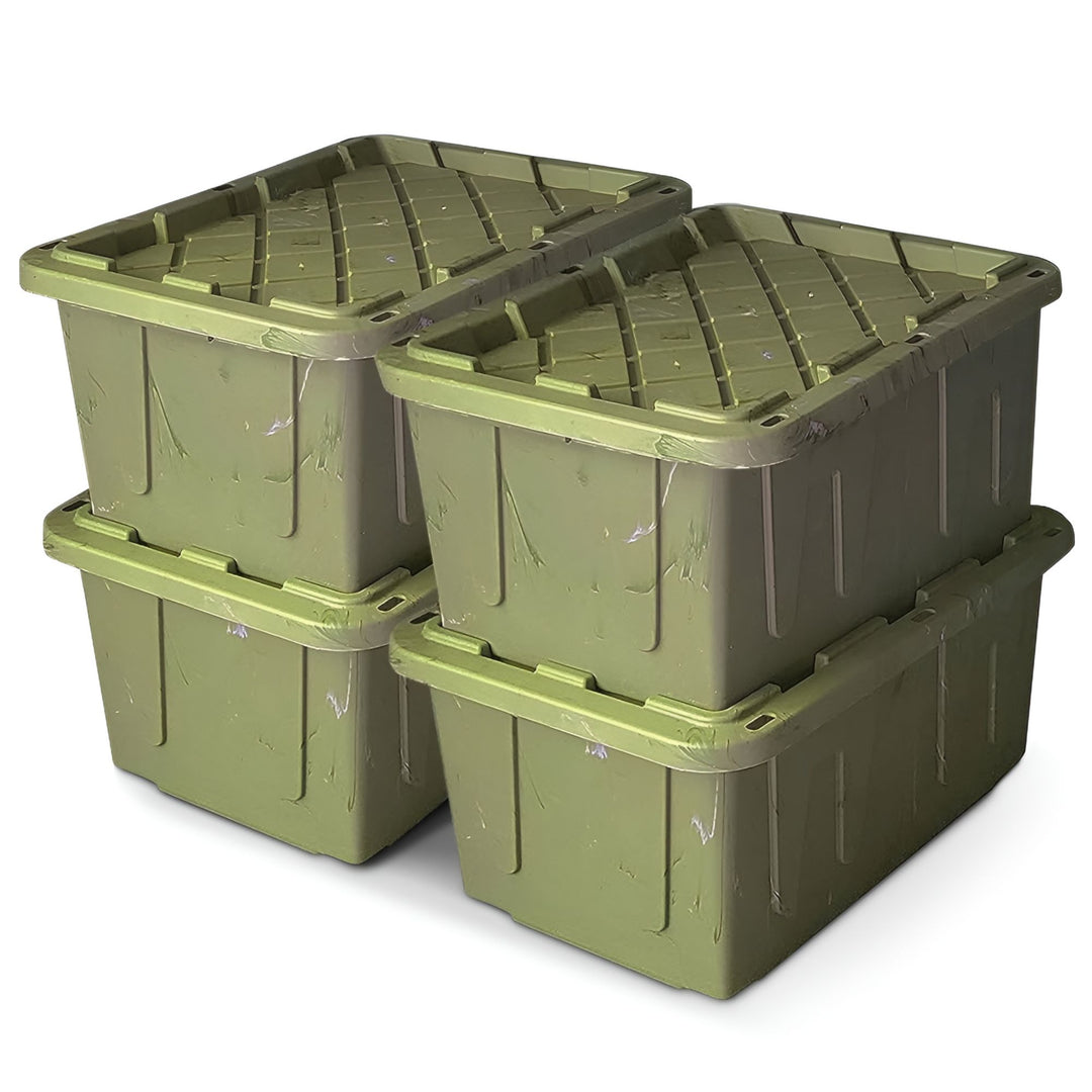 HOMZ Durabilt 27 Gallon Heavy Duty Storage Tote with Lid, Green Camo (4 Pack)