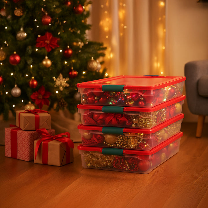 HOMZ 60 Quart Latching Holiday Underbed Storage Container Box, Clear (4 Pack)