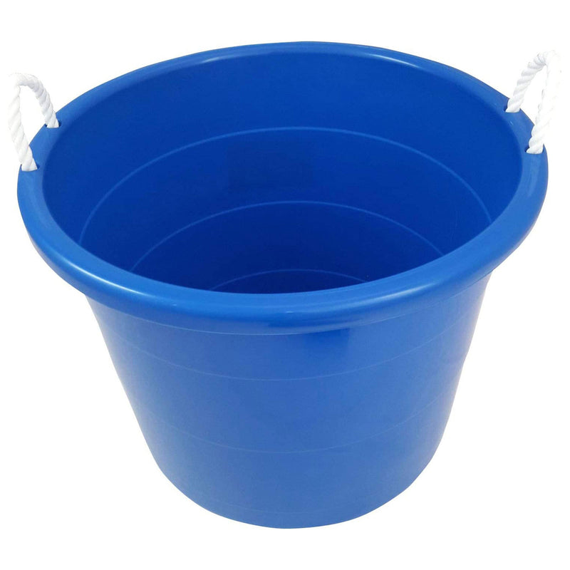 Homz 18 Gal Plastic Open Storage Round Utility Tub with Handles, Blue (2 Pack)