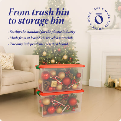 Homz 112 Qt Latching Holiday Plastic Storage Container Tote Box, Clear (4 Pack)
