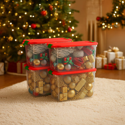 Homz 112 Qt Latching Holiday Plastic Storage Container Tote Box, Clear (4 Pack)