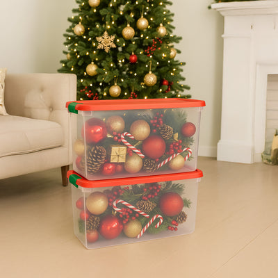 Homz 112 Qt Latching Holiday Plastic Storage Container Tote Box, Clear (4 Pack)