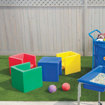 Children's Factory Indoor Outdoor Classroom & Playroom Kids Cube Chair, Yellow - VMInnovations