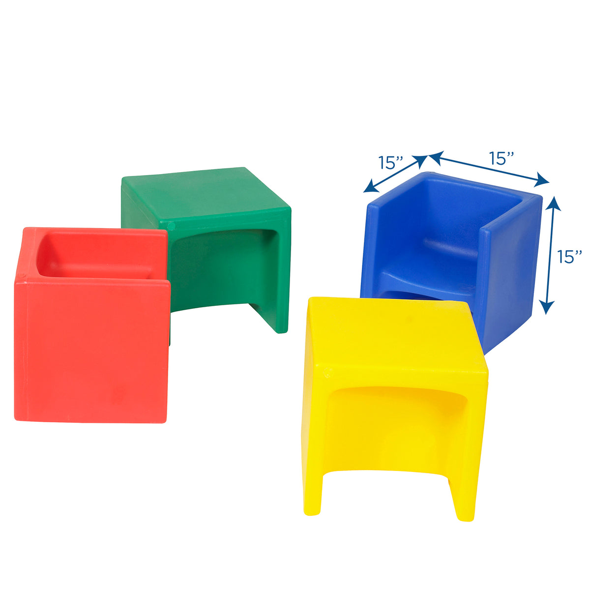 Children's Factory Indoor Outdoor Classrom Kids Cube Chair, Multicolor 4 Pack - VMInnovations