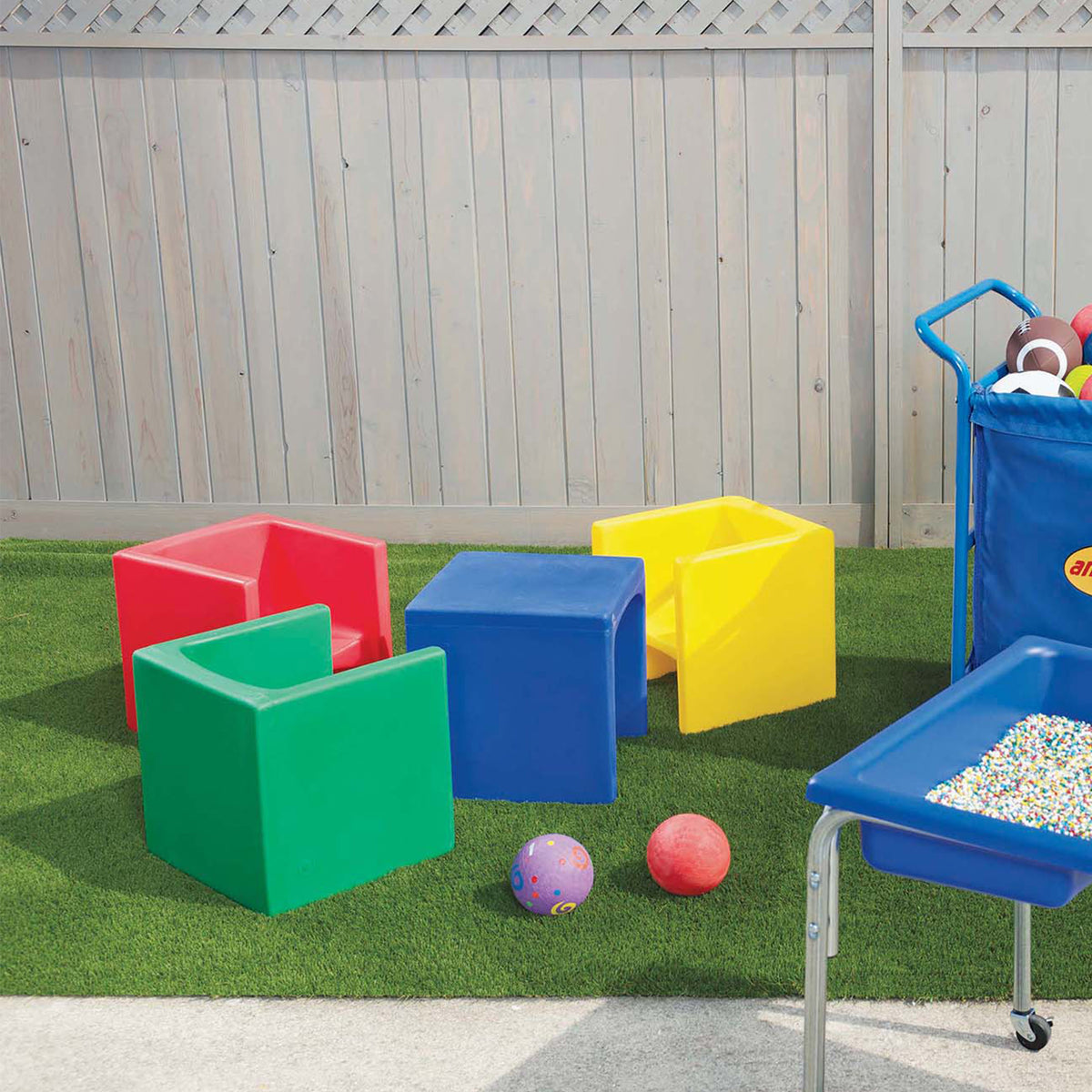Children's Factory Indoor Outdoor Classrom Kids Cube Chair, Multicolor 4 Pack - VMInnovations