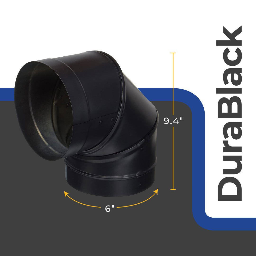 DuraVent DuraBlack 6" Drip Free Single Wall 90 Degree Elbow Stove Pipe, Black - VMInnovations