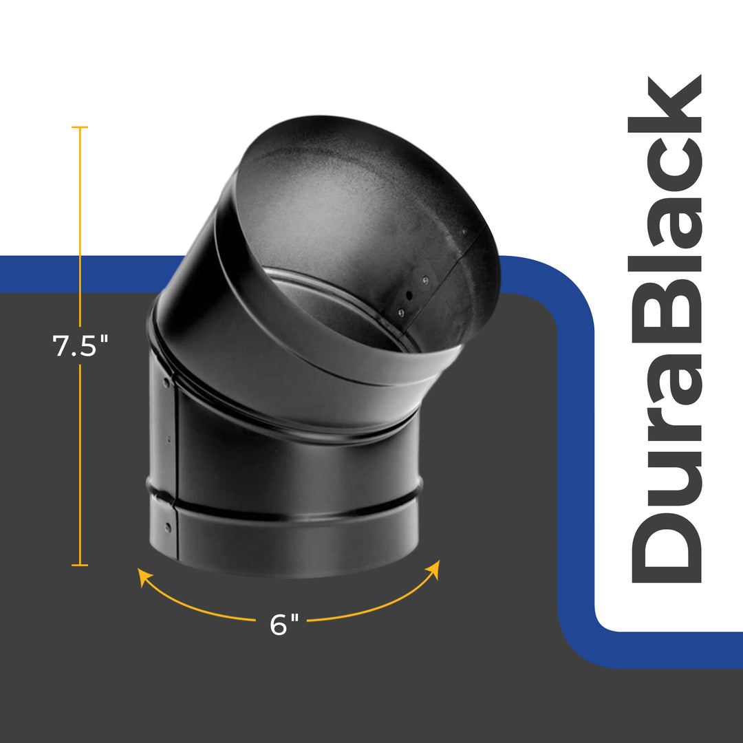 DuraVent DuraBlack 6" Stainless Steel Single Wall 45 Degree Elbow Stove Pipe - VMInnovations