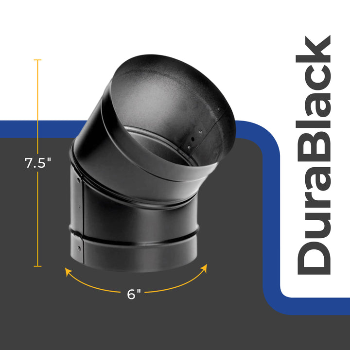 DuraVent DuraBlack 6" Stainless Steel Single Wall 45 Degree Elbow Stove Pipe - VMInnovations