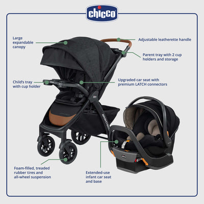 Chicco Bravo Primo Trio Quick-Fold Stroller Travel System, Springhill/Black - VMInnovations