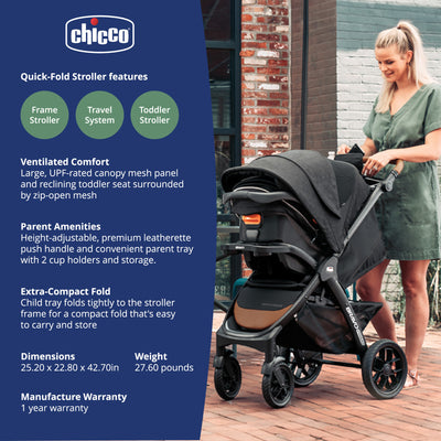 Chicco Bravo Primo Trio Quick-Fold Stroller Travel System, Springhill/Black - VMInnovations