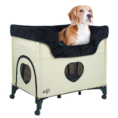 Bedside Lounge 2 Level Wheeled Pet Bed & Cot w/ Mattress, Zebra Vibes (Open Box)