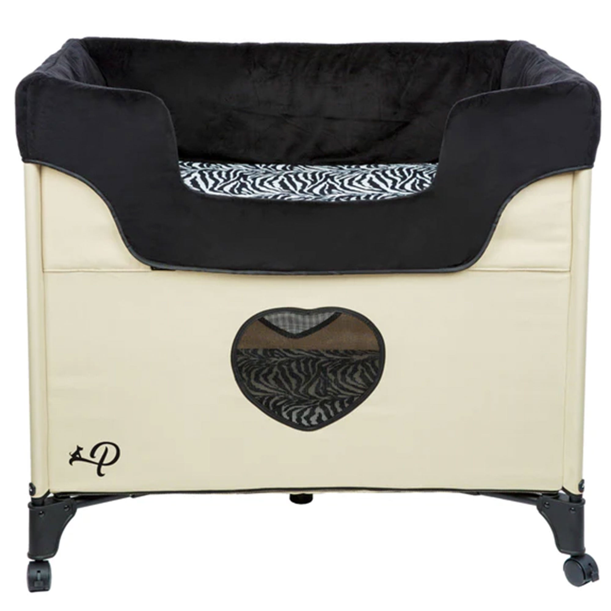 Bedside Lounge 2 Level Wheeled Pet Bed & Cot w/ Mattress, Zebra Vibes (Open Box) - VMInnovations