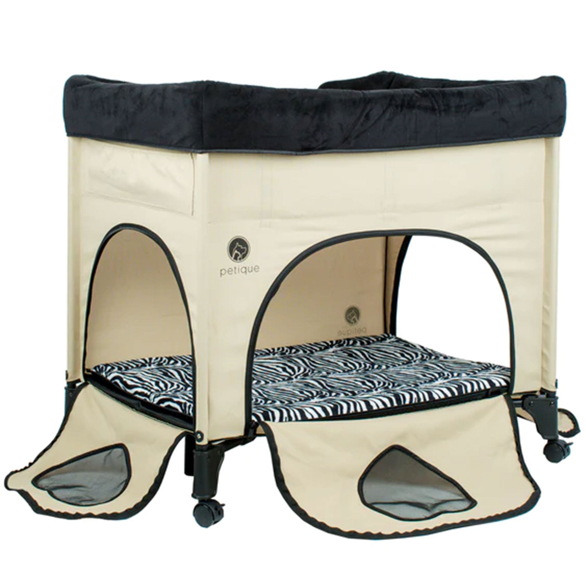 Bedside Lounge 2 Level Wheeled Pet Bed & Cot w/ Mattress, Zebra Vibes (Open Box) - VMInnovations