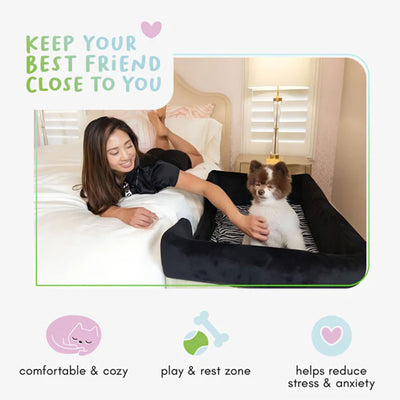 Bedside Lounge 2 Level Wheeled Pet Bed & Cot w/ Mattress, Zebra Vibes (Open Box) - VMInnovations