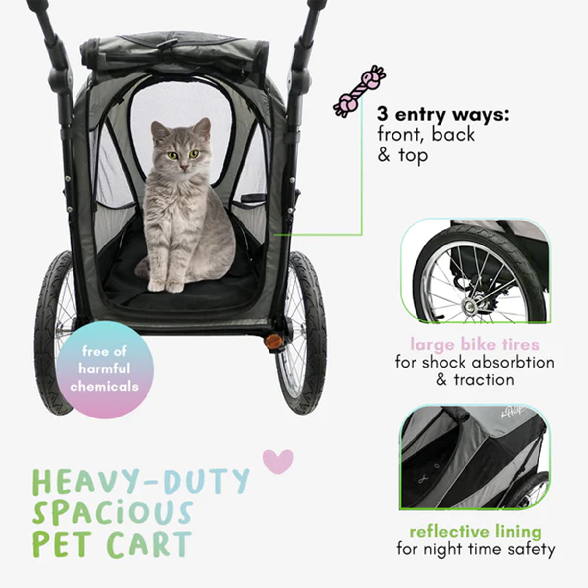 Petique Trailblazer Medium-Sized Ventilated Pet Jogger Dog or Cat Stroller, Gray