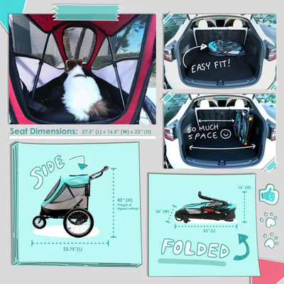 Petique Trailblazer Medium-Sized Ventilated Pet Jogger Dog or Cat Stroller, Gray