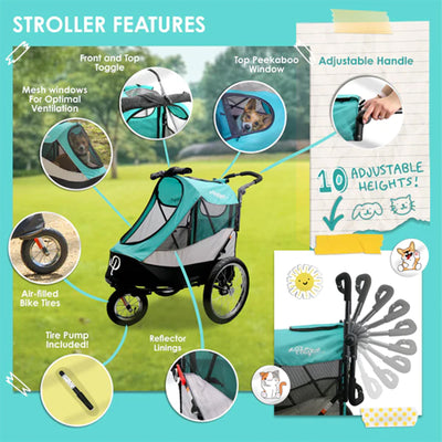 Petique Trailblazer Medium-Sized Ventilated Pet Jogger Dog or Cat Stroller, Gray