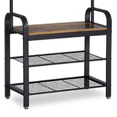 Industrial Entryway Storage Coat Rack w/ 9 Hooks & Shoe Bench, Black (Open Box) - VMInnovations