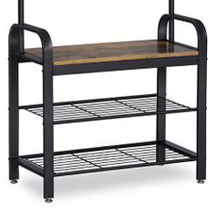 Industrial Entryway Storage Coat Rack w/ 9 Hooks & Shoe Bench, Black (Open Box)