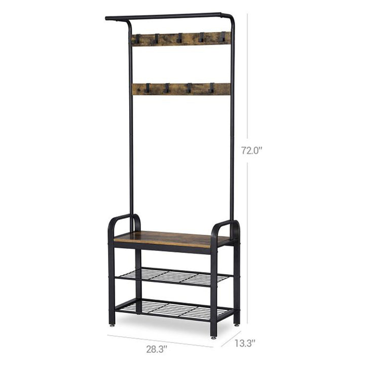 Industrial Entryway Storage Coat Rack w/ 9 Hooks & Shoe Bench, Black (Open Box)