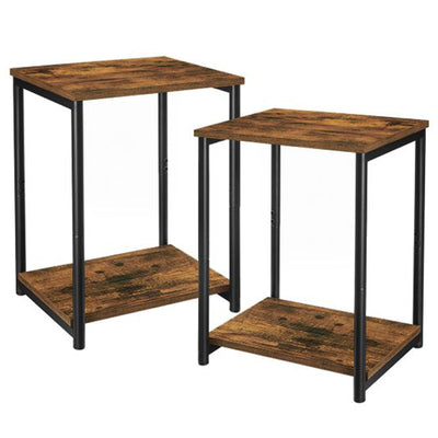 VASAGLE 2 Tier Slim Tall Side End Table for Bedroom, Brown, Set of 2 (Open Box)