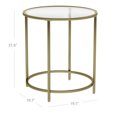 VASAGLE Contemporary Round Glass Top Accent End Table, Gold (Open Box) - VMInnovations