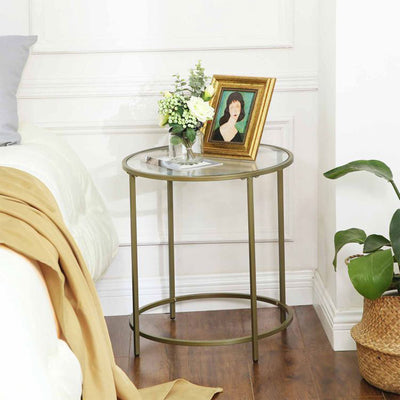 VASAGLE Contemporary Round Glass Top Accent End Table, Gold (Open Box) - VMInnovations