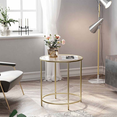 VASAGLE Contemporary Round Glass Top Accent End Table, Gold (Open Box) - VMInnovations