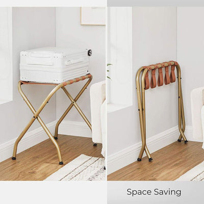SONGMICS Heavy Duty Foldable Steel Frame Luggage Rack, Gold (2pk) (Open Box) - VMInnovations