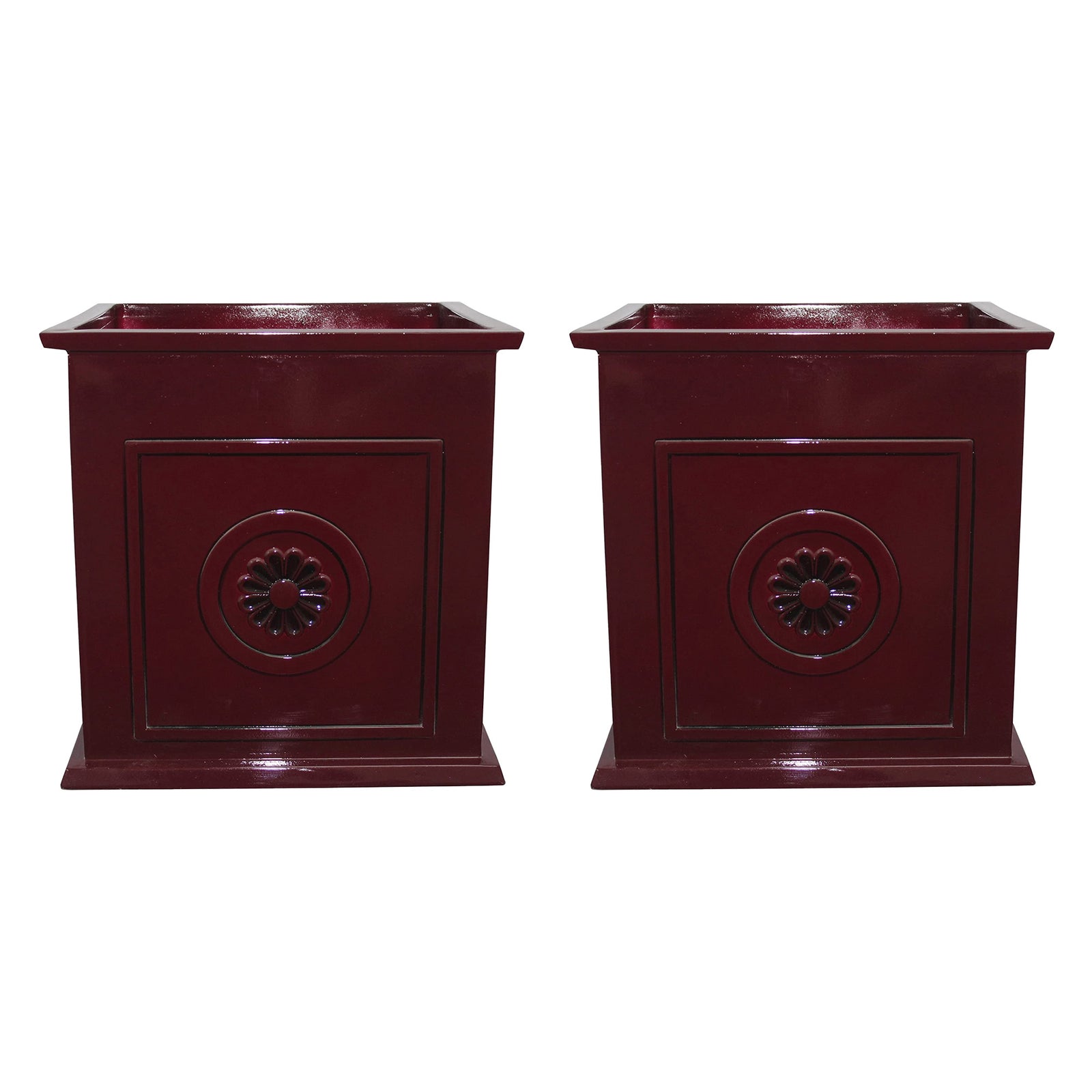 Southern Patio Colony 16" Square Resin Outdoor Planter Urn, Oxblood Red (2 Pack) - VMInnovations
