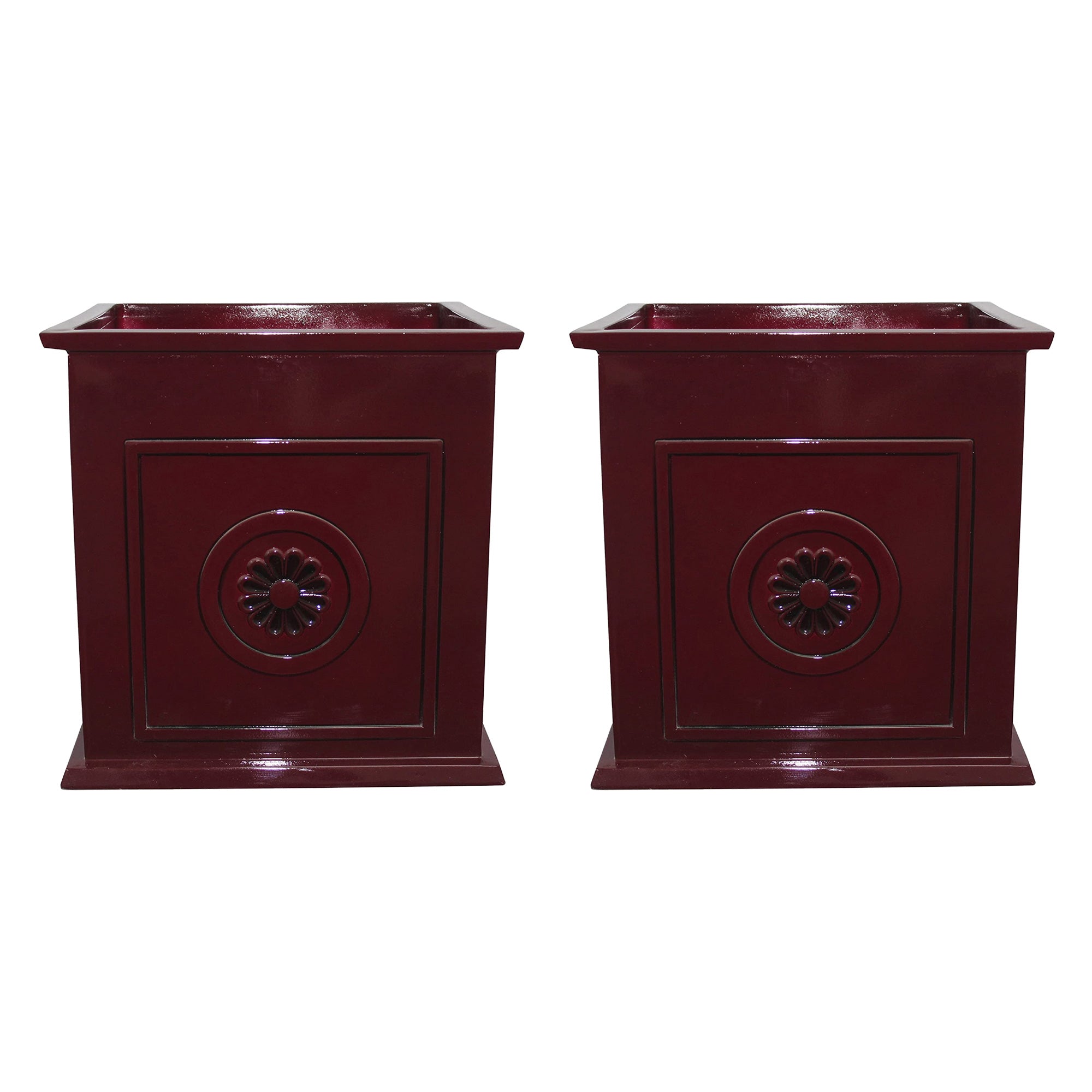 Southern Patio Colony 16" Square Resin Outdoor Planter Urn, Oxblood Red (2 Pack) - VMInnovations