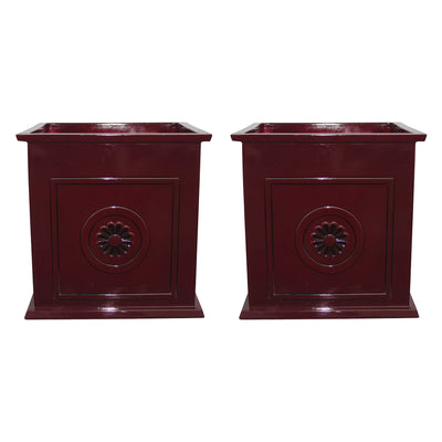 Southern Patio Colony 16" Square Resin Outdoor Planter Urn, Oxblood Red (2 Pack) - VMInnovations