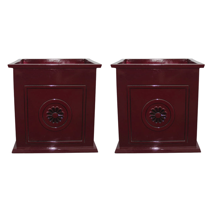 Southern Patio Colony 16" Square Resin Outdoor Planter Urn, Oxblood Red (2 Pack)