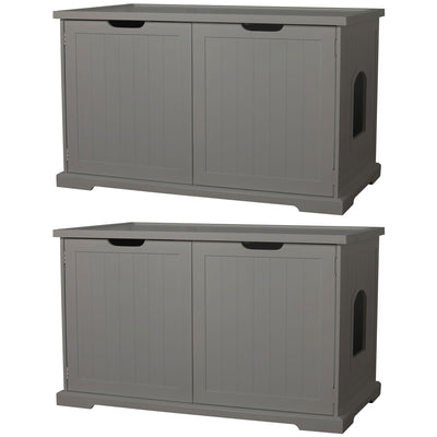 Merry Products Pet Cat Washroom Storage Bench w/Removable Wall, Gray (2 Pack)