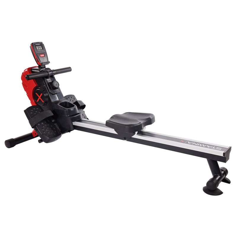 Stamina Products X Magnetic Compact Rowing Machine Rower w/Smart App, Black/Red