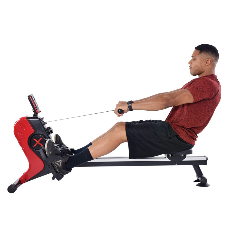 Stamina Products X Magnetic Compact Rowing Machine Rower w/Smart App, Black/Red