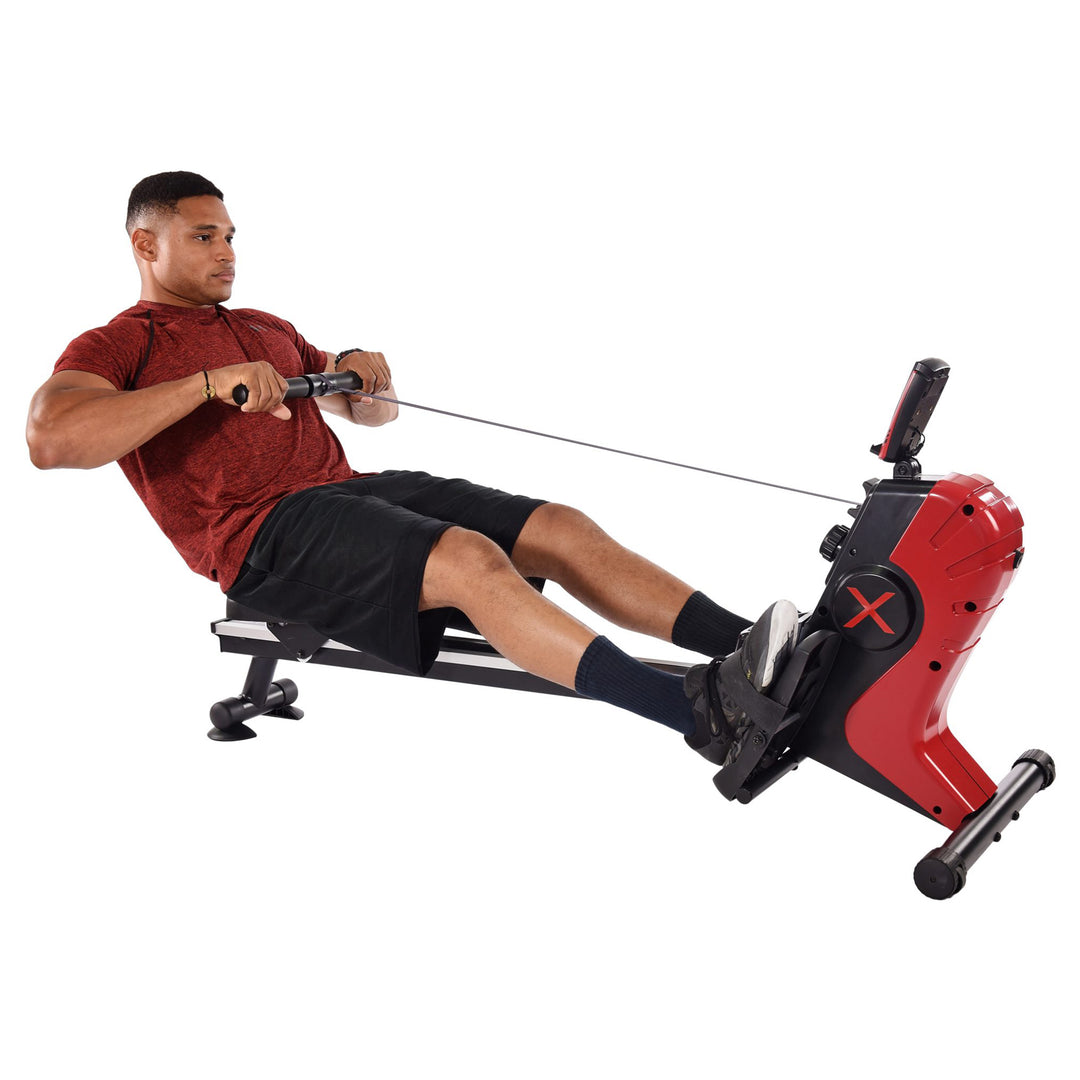 Stamina Products X Magnetic Compact Rowing Machine Rower w/Smart App, Black/Red