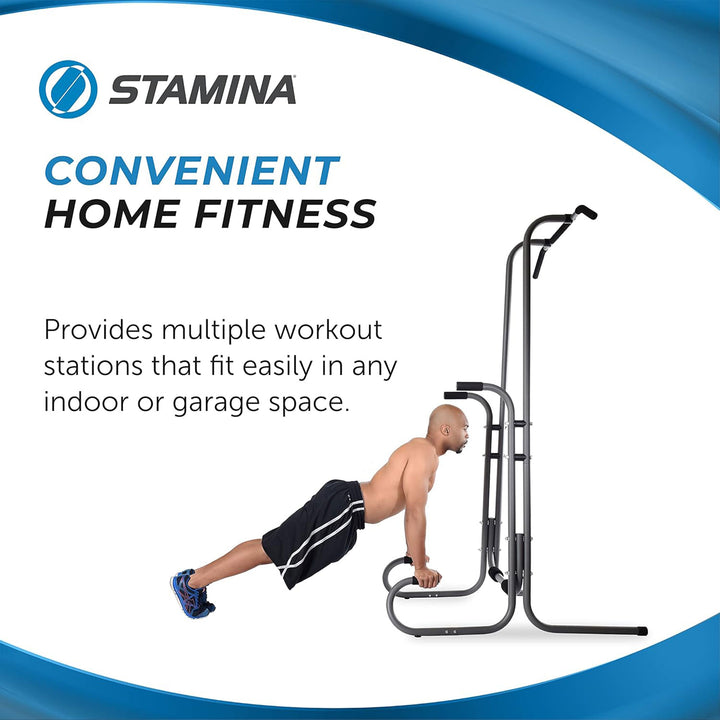 Stamina 1690 Power Tower Dip Pull Up Bar Exercise Station w/ Smart Workout App