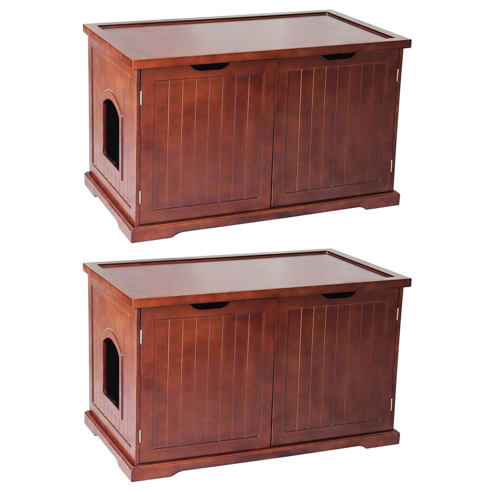 Merry Products Cat Washroom Bench w/Removable Partition Wall, Walnut (2 Pack)